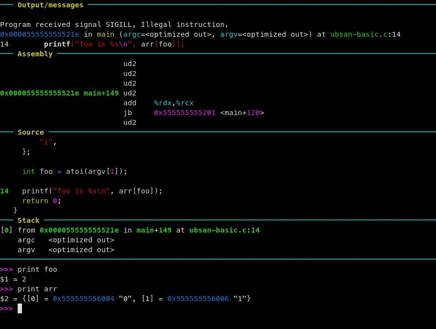 undefined behavior trap in GDB